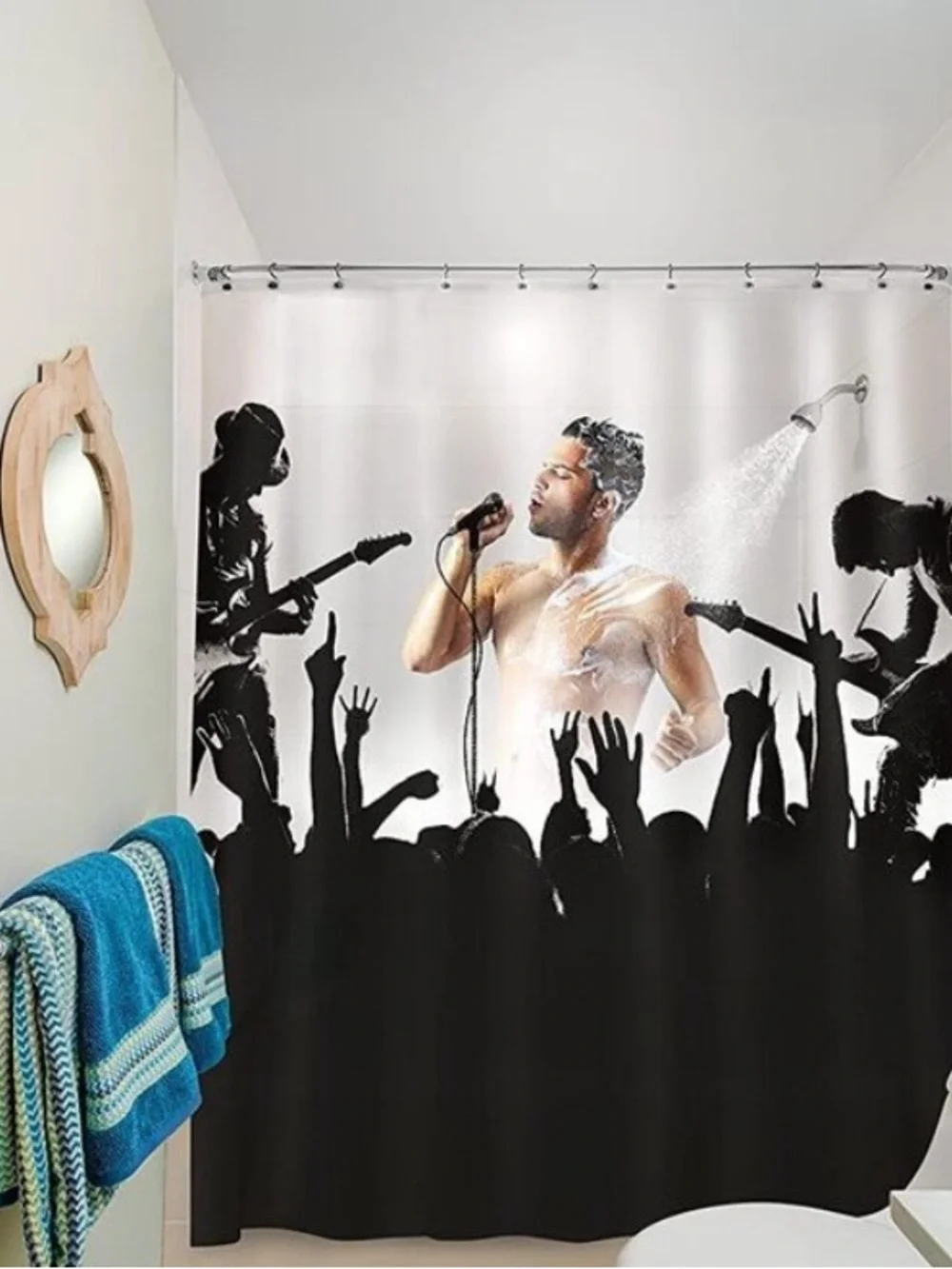 Rockstar Shower Curtain - Black Silhouette Design